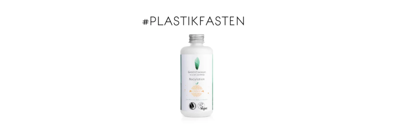 Titelbild #Plastikfasten mit einer Bodylotion-Flasche auf Weiß
